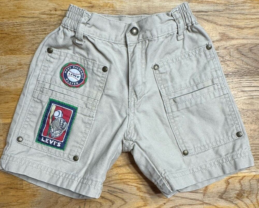 Little Levi’s Shorts Boys 3T Vintage Khaki Cargo Baseball Themed 1980’s Pockets